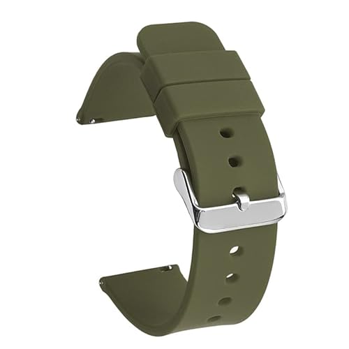 BOLEXA Silikonarmband Sport-Silikon-Uhrenarmband, 14, 16, 18, 19, 20, 21, 22 mm, 24 mm, Ersatz-Armband, Schnellverschluss, wasserdichtes Uhrenarmband (Color : Army Green silver BK, Size : 16mm) von BOLEXA