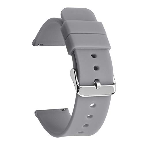 BOLEXA Silikonarmband Sport-Silikon-Uhrenarmband, 14, 16, 18, 19, 20, 21, 22 mm, 24 mm, Ersatz-Armband, Schnellverschluss, wasserdichtes Uhrenarmband (Color : Grey silver buckle, Size : 24mm) von BOLEXA