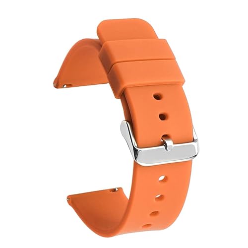 BOLEXA Silikonarmband Sport-Silikon-Uhrenarmband, 14, 16, 18, 19, 20, 21, 22 mm, 24 mm, Ersatz-Armband, Schnellverschluss, wasserdichtes Uhrenarmband (Color : Orange silver buckle, Size : 22mm) von BOLEXA