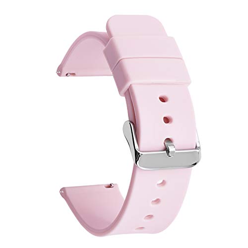 BOLEXA Silikonarmband Sport-Silikon-Uhrenarmband, 14, 16, 18, 19, 20, 21, 22 mm, 24 mm, Ersatz-Armband, Schnellverschluss, wasserdichtes Uhrenarmband (Color : Pink silver buckle, Size : 14mm) von BOLEXA