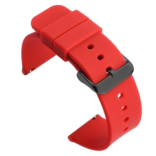 BOLEXA Silikonarmband Universelles 14 16 18 19 20 21 22 mm 24 mm weiches Silikon-Uhrenarmband, Smart-Uhrenarmband, Sport-Gummi-Armband (Color : Red black buckle, Size : 18mm) von BOLEXA