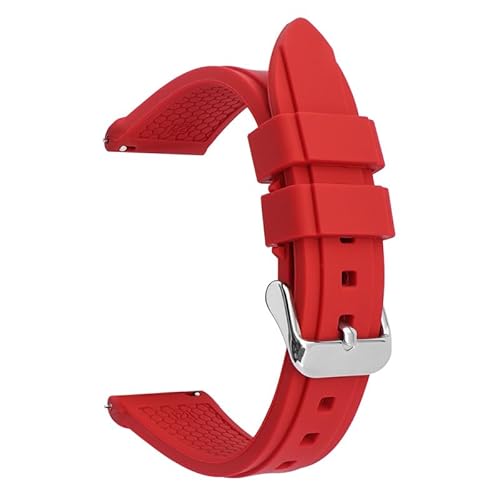 BOLEXA Silikonarmband Weiches Silikon-Armband, 22 mm, 24 mm, Sport-Gummi-Uhrenarmband, atmungsaktiv, Ersatz-Schnellverschluss-Uhrenarmbänder (Color : Red silver buckle, Size : 24mm) von BOLEXA