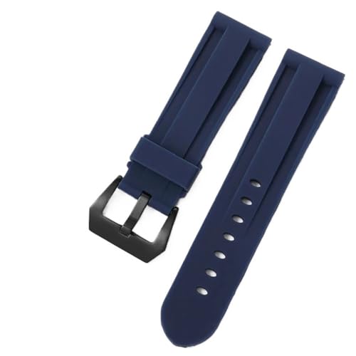 BOLEXA Silikonarmband Weiches Silikon Sport Armband 22mm 24mm 26mm Gummi Wasserdicht Frauen Männer Ersatz Armband Band Strap Uhr Zubehör (Color : Blue (black clasp), Size : 24mm) von BOLEXA