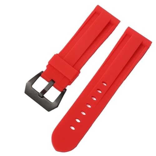 BOLEXA Silikonarmband Weiches Silikon Sport Armband 22mm 24mm 26mm Gummi Wasserdicht Frauen Männer Ersatz Armband Band Strap Uhr Zubehör (Color : Red (black clasp), Size : 22mm) von BOLEXA