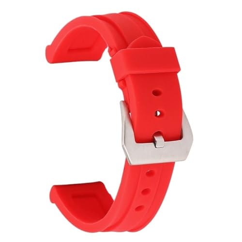 BOLEXA Silikonarmband Weiches Silikon Sport Armband 22mm 24mm 26mm Gummi Wasserdicht Frauen Männer Ersatz Armband Band Strap Uhr Zubehör (Color : Red (silver clasp), Size : 22mm) von BOLEXA