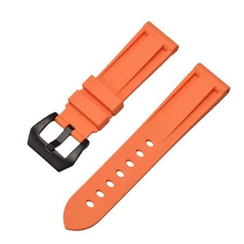 BOLEXA Silikonarmband Weiches Silikon-Uhrenarmband, 20 mm, 22 mm, 24 mm, 26 mm, Universal-Armband for Männer und Frauen, Sport-Armband, Gummi-Uhrenarmband-Zubehör (Color : Orange black, Size : 24mm von BOLEXA