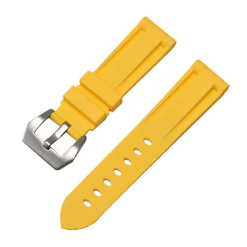 BOLEXA Silikonarmband Weiches Silikon-Uhrenarmband, 20 mm, 22 mm, 24 mm, 26 mm, Universal-Armband for Männer und Frauen, Sport-Armband, Gummi-Uhrenarmband-Zubehör (Color : Yellow, Size : 24mm) von BOLEXA