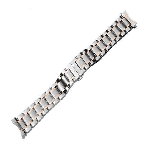 BOLEXA Uhrenarmband 12 14 15 16 17 18 19 20 21 mm 22 mm 23 mm 24 mm Edelstahl-Uhrenarmband mit gebogenem Ende und Schmetterlingsschnalle (Color : Silver RoseGold, Size : 22mm) von BOLEXA