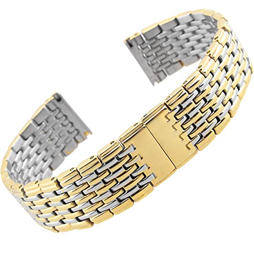 BOLEXA Uhrenarmband 13mm 18mm 20mm 22mm Edelstahl Uhrenarmband Männer Frauen Metall Schmetterling Schnalle Handgelenkband Armband Zubehör Silber (Color : Silver gold, Size : 13mm) von BOLEXA