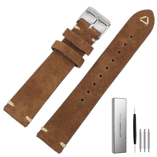 BOLEXA Vintage Wildleder Armband Braun Beige 20mm 22mm Uhrenarmband Retro Weiches Armband Ersatzuhr (Color : Coffee, Size : 19mm) von BOLEXA