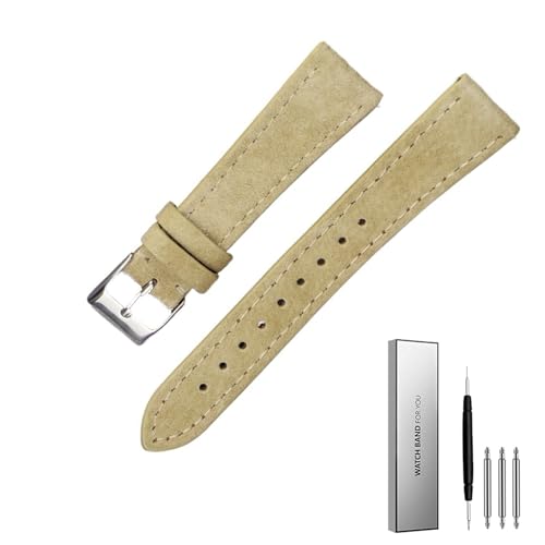 BOLEXA Vintage Wildleder Leder Uhrenarmband 18mm 20mm 22mm handgemachte Armband Ersatzgürtel for Uhrenzubehör (Color : Beige, Size : 22mm) von BOLEXA