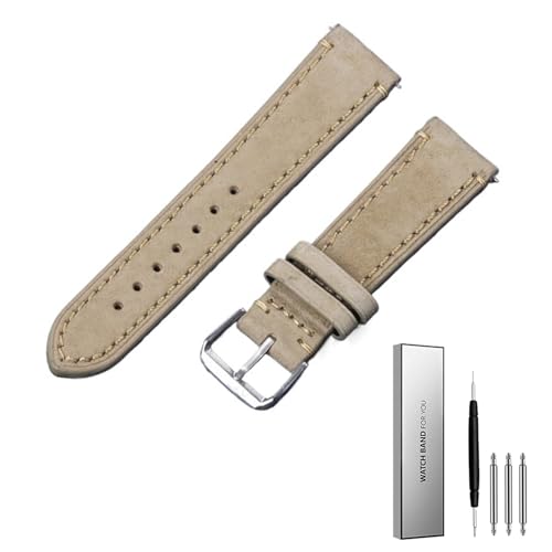 BOLEXA Weiches, handgenähtes Uhrenarmband aus echtem Leder, Wildleder-Armband, 18 mm, 20 mm, 22 mm, 24 mm, Sportarmbänder, Armband for Huawei (Color : Beige-Wire, Size : 20mm) von BOLEXA
