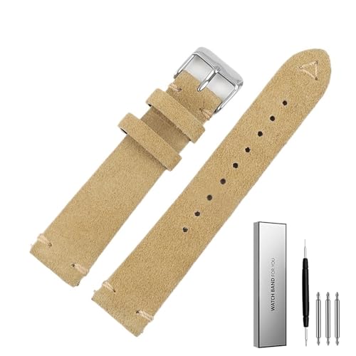 BOLEXA Weiches Leder-Wildleder-Uhrenarmband, 18 mm, 19 mm, 20 mm, 22 mm, Armband, Schnellverschluss, Federsteg, Uhrenzubehör (Color : Beige, Size : 19mm) von BOLEXA