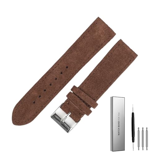 BOLEXA Wildleder Echtes Leder Uhrenarmband 18mm 20mm 22mm Armband Edelstahl Schnalle Männer Frauen Uhr Zubehör (Color : Dark brown, Size : 22mm) von BOLEXA