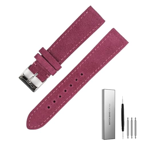 BOLEXA Wildleder Echtes Leder Uhrenarmband 18mm 20mm 22mm Armband Edelstahl Schnalle Männer Frauen Uhr Zubehör (Color : Pink, Size : 20mm) von BOLEXA