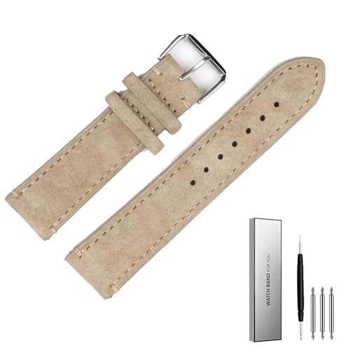 BOLEXA Wildleder Leder Armband 18mm 20mm 22mm 24mm Vintage handgemachte Armband for Männer Frauen Uhr Ersatz Armband (Color : Beige white, Size : 24mm) von BOLEXA