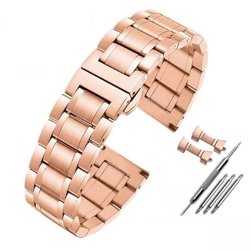 BOLEXA edelstahl uhrenarmband 14 16 18 19 20 21 22 24 mm Edelstahl-Uhrenarmband, Metall, flaches/gebogenes Ende, Armband, Uhrenzubehör (Color : Rose Gold, Size : 20mm) von BOLEXA