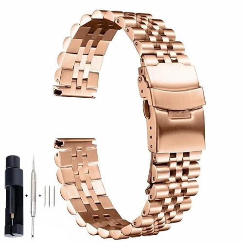 BOLEXA edelstahl uhrenarmband 18 19 20 21 22 23 24 26 28 30 mm breites Edelstahl-Uhrenarmband, luxuriöser, hochwertiger Flachkopf-Universalgürtel in großer Größe (Color : Rose gold, Size : 21mm) von BOLEXA