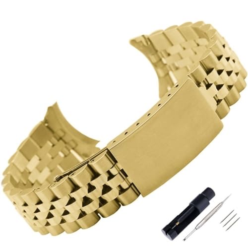 BOLEXA edelstahl uhrenarmband 18 19 20 21 22 mm Breite Voll-Edelstahl-Schnellverschluss-Uhrenarmband mit gebogenem Ende und Werkzeug (Color : Gold, Size : 18mm) von BOLEXA