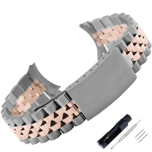 BOLEXA edelstahl uhrenarmband 18 19 20 21 22 mm Breite Voll-Edelstahl-Schnellverschluss-Uhrenarmband mit gebogenem Ende und Werkzeug (Color : Silver rose, Size : 19mm) von BOLEXA