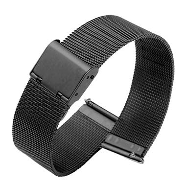 BOLEXA edelstahl uhrenarmband 18 20 22 24 mm Schnellverschluss Universal Milanese Uhrenarmband Edelstahl Uhrenarmband Ersatzarmband Uhrenzubehör (Color : Schwarz, Size : 22mm) von BOLEXA