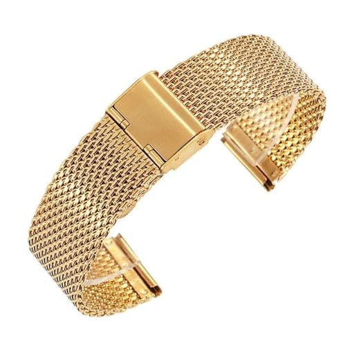 BOLEXA edelstahl uhrenarmband 18mm 20mm 22mm 24mm 1,0 Linie Voll Edelstahl Mesh Band Armbanduhr Straps Armband for Männer frauen Universal Armbanduhr (Color : Gold, Size : 20mm) von BOLEXA