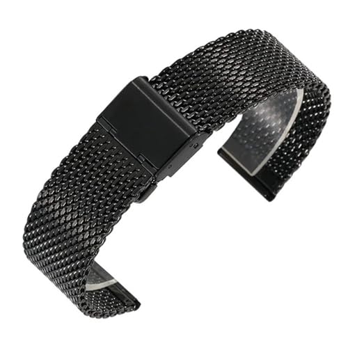 BOLEXA edelstahl uhrenarmband 18mm 20mm 22mm 24mm 1,0 Linie Voll Edelstahl Mesh Band Armbanduhr Straps Armband for Männer frauen Universal Armbanduhr (Color : Schwarz, Size : 18mm) von BOLEXA