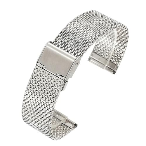 BOLEXA edelstahl uhrenarmband 18mm 20mm 22mm 24mm 1,0 Linie Voll Edelstahl Mesh Band Armbanduhr Straps Armband for Männer frauen Universal Armbanduhr (Color : Silver, Size : 20mm) von BOLEXA