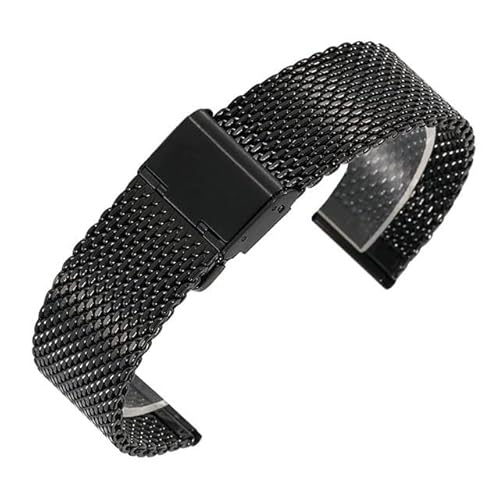 BOLEXA edelstahl uhrenarmband 18mm 20mm 22mm 24mm Edelstahl Mesh Band Armbanduhr Riemen Armband for Männer Frauen Universal Armbanduhr (Color : Schwarz, Size : 18mm) von BOLEXA