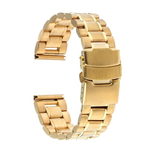 BOLEXA edelstahl uhrenarmband 18mm 20mm 22mm 24mm Fünf Perlen Edelstahl Flachkopf Universal Armband Double Lock Ersatzarmband Uhrenarmband (Color : GOLD, Size : 22mm) von BOLEXA