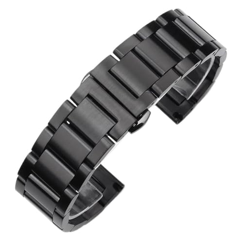 BOLEXA edelstahl uhrenarmband Edelstahl-Armband, 18 mm, 20 mm, 22 mm, 24 mm, Faltschließe, Herren-Metall-Ersatzarmband, Uhrenarmband (Color : Black matte, Size : 22mm) von BOLEXA