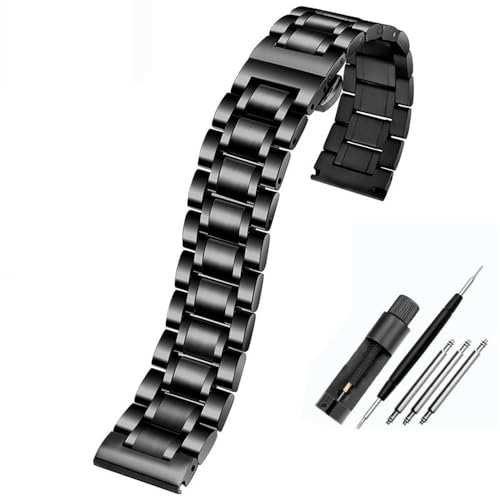 BOLEXA edelstahl uhrenarmband Edelstahl-Armbandarmband, 16 mm, 17 mm, 18 mm, 19 mm, 20 mm, 21 mm, 22 mm, 23 mm, 24 mm, for Herren-Uhrenarmband, Ersatz-Uhrenarmbänder (Color : Schwarz, Size : 22mm) von BOLEXA