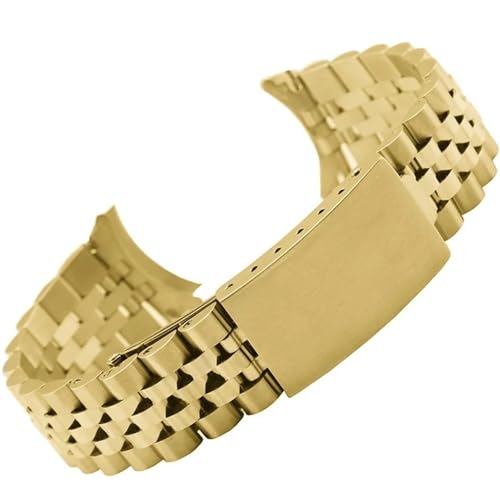 BOLEXA edelstahl uhrenarmband Edelstahl-Uhrenarmband mit gebogenem Ende, luxuriöses Edelstahl-Armband-Zubehör, 18 mm, 19 mm, 20 mm, 21 mm, 22 mm (Color : Gold, Size : 22mm) von BOLEXA