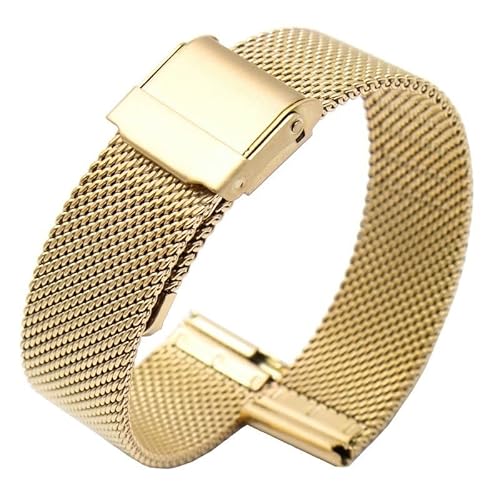 BOLEXA edelstahl uhrenarmband Edelstahl Universal Armband 14mm 16mm 18mm 20mm 22mm Mesh Gürtel Metall Edelstahl Armband Männer frauen Armband (Color : Gold, Size : 18mm) von BOLEXA