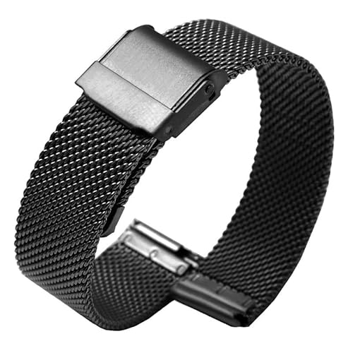 BOLEXA edelstahl uhrenarmband Edelstahl Universal Armband 14mm 16mm 18mm 20mm 22mm Mesh Gürtel Metall Edelstahl Armband Männer frauen Armband (Color : Schwarz, Size : 12mm) von BOLEXA