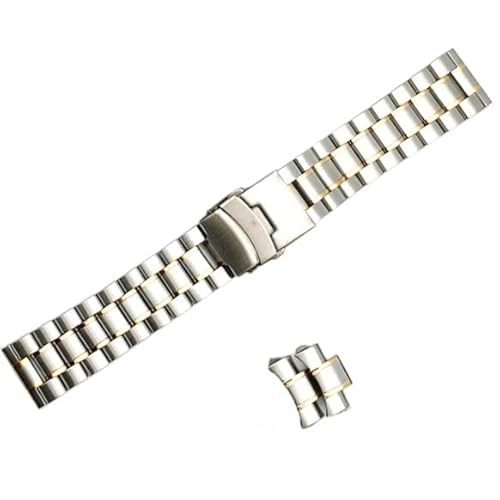 BOLEXA edelstahl uhrenarmband Edelstahlarmband, 18 mm, 20 mm, 22 mm, 24 mm, Faltschließe, gebogenes Ende, for Herren und Damen, Metall-Uhrenarmband, Zubehör (Color : Silver Gold, Size : 22mm) von BOLEXA