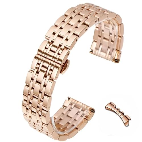 BOLEXA edelstahl uhrenarmband Edelstahlarmband 12/14/16/18/19/20/21/22 mm Butterfly-Schnalle, poliert, for Herren und Damen, Metall, Ersatz-Uhrenarmband (Color : Rose gold, Size : 21mm) von BOLEXA