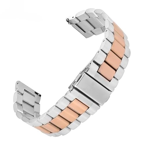 BOLEXA edelstahl uhrenarmband Edelstahlarmband 18/20/22/24 mm Faltschließe Schnellverschluss Herren Damen Metall Ersatzband for Smartwatch (Color : Silver rose gold, Size : 22mm) von BOLEXA