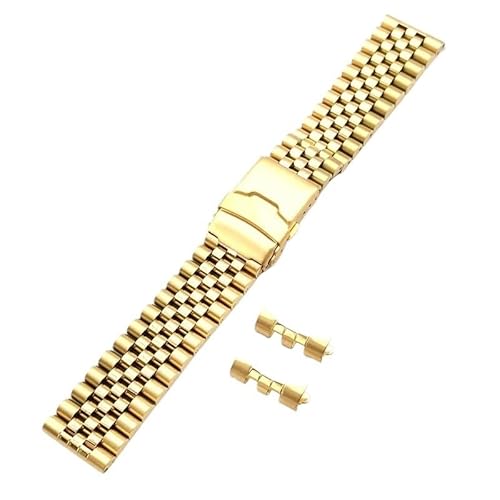 BOLEXA edelstahl uhrenarmband Edelstahlarmband 20 mm 22 mm Faltschließe gebogenes Ende Herren Damen Gold Metall Uhrenarmband Zubehör (Color : Gold, Size : 22mm) von BOLEXA