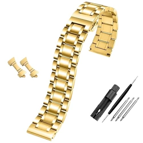 BOLEXA edelstahl uhrenarmband Gebogenes Edelstahl-Armbandarmband, 16 mm, 17 mm, 18 mm, 19 mm, 20 mm, 21 mm, 22 mm, 23 mm, 24 mm, for Herren-Uhrenarmband (Color : Gold, Size : 21mm) von BOLEXA