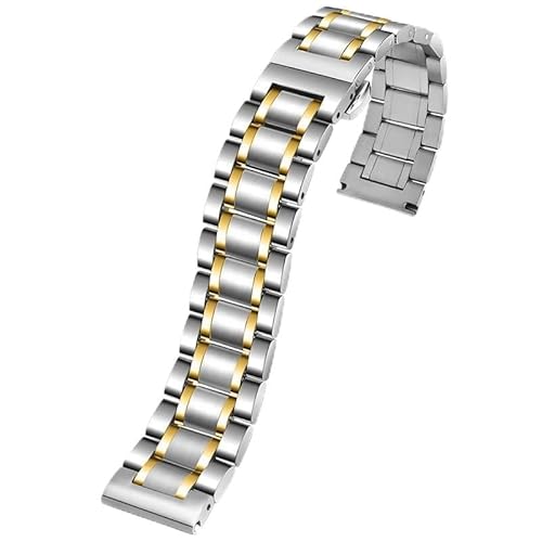 BOLEXA edelstahl uhrenarmband Gebogenes Edelstahl-Armbandarmband, 16 mm, 17 mm, 18 mm, 19 mm, 20 mm, 21 mm, 22 mm, 23 mm, 24 mm, for Herren-Uhrenarmband (Color : Silver-gold, Size : 22mm) von BOLEXA