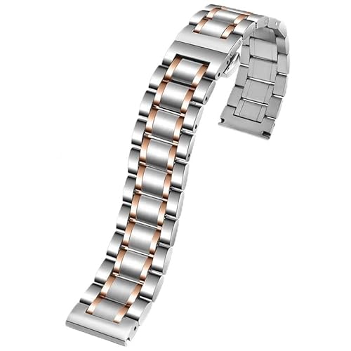 BOLEXA edelstahl uhrenarmband Gebogenes Edelstahl-Armbandarmband, 16 mm, 17 mm, 18 mm, 19 mm, 20 mm, 21 mm, 22 mm, 23 mm, 24 mm, for Herren-Uhrenarmband (Color : Silver-rosegold, Size : 17mm) von BOLEXA