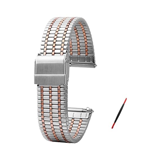 BOLEXA edelstahl uhrenarmband Schnellverschluss-Armband, Uhrenarmband, Herren- und Damenarmband aus Edelstahl, 18 mm, 20 mm, 22 mm (Color : Silver-rose gold, Size : 20mm) von BOLEXA