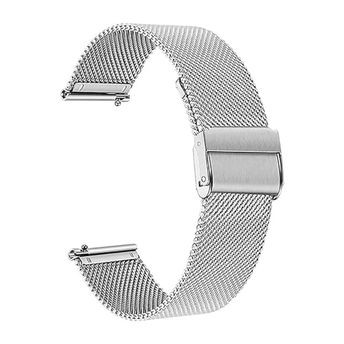 BOLEXA edelstahl uhrenarmband Schnellverschluss-Uhrenarmband, Edelstahl-Mesh-Armband, 12, 14, 16, 17, 18, 19, 20, 21, 22, 23, 24 mm, Damen- und Herren-Schlaufenarmband (Color : Silver, Size : 14mm) von BOLEXA