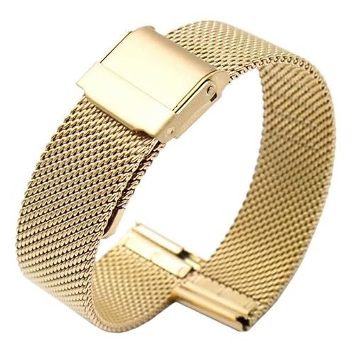 BOLEXA edelstahl uhrenarmband Universal Armband 14mm 16mm 18mm 20mm 22mm Mesh Metall Edelstahl Armband Männer Frauen Armband (Color : Gold, Size : 11mm) von BOLEXA