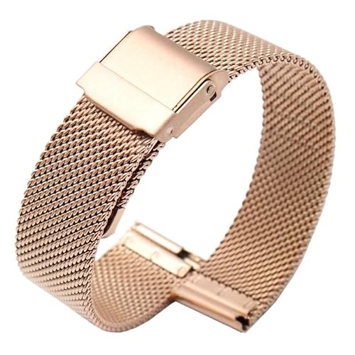 BOLEXA edelstahl uhrenarmband Universal Armband 14mm 16mm 18mm 20mm 22mm Mesh Metall Edelstahl Armband Männer Frauen Armband (Color : Rose gold, Size : 12mm) von BOLEXA