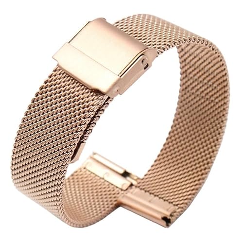 BOLEXA edelstahl uhrenarmband Universal Armband 14mm 16mm 18mm 20mm 22mm Mesh Metall Edelstahl Armband Männer Frauen Armband (Color : Rose gold, Size : 21mm) von BOLEXA