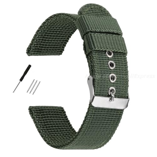 BOLEXA nato strap 16mm 18mm 20mm 22mm 24mm Nylon gewebtes Armband Sportuhrenarmband Canvas Gürtel Universal Ersatzband Nylon Uhrenarmbänder (Color : Grün, Size : 22mm) von BOLEXA