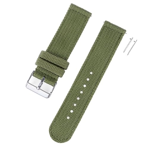 BOLEXA nato strap 18 mm 20 mm 22 mm Canvas-Nylonarmband, universelles Ersatzarmband, atmungsaktives Uhrenarmband, Schnellverschlussgürtel Nylon Uhrenarmbänder (Color : Green-SilverA, Size : 22mm) von BOLEXA