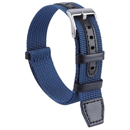 BOLEXA nato strap 18mm 20mm 22mm 24mm Nylon + Leder Uhrenarmband for Männer Frauen Sport Armband Universal Handgelenk Band Ersatz Uhr Zubehör Nylon Uhrenarmbänder (Color : Blau, Size : 20mm) von BOLEXA